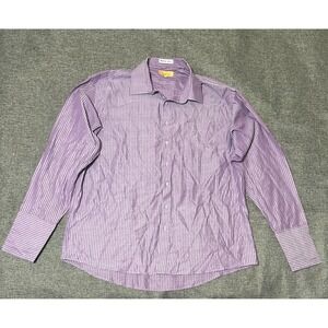 Bruno Conte Men's 18 1/2 36/37 Purple Striped Long Sleeve Shirt